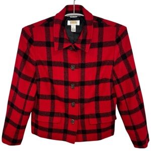 Talbots Petites Wool Blend Red and Black Buffalo Plaid Blazer Size 6